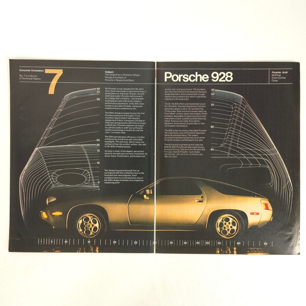 1980 Porsche 928 Print Ad Vintage Sports Car Technical Diagram Garage Wall Decor